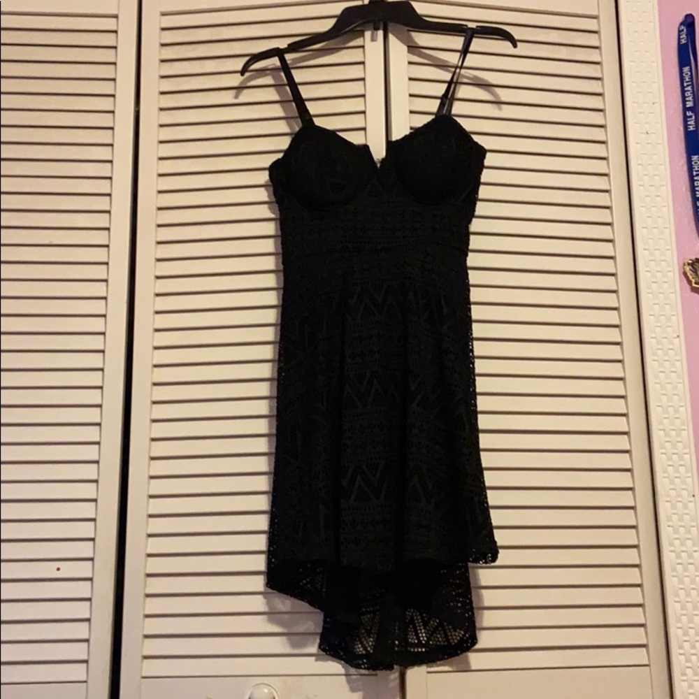 MATERIAL GIRL BLACK HIGH-LOW LACE DRESS